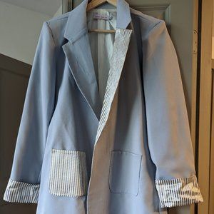 Unique Powder Blue Blazer with Metallic Pinstripe Accents